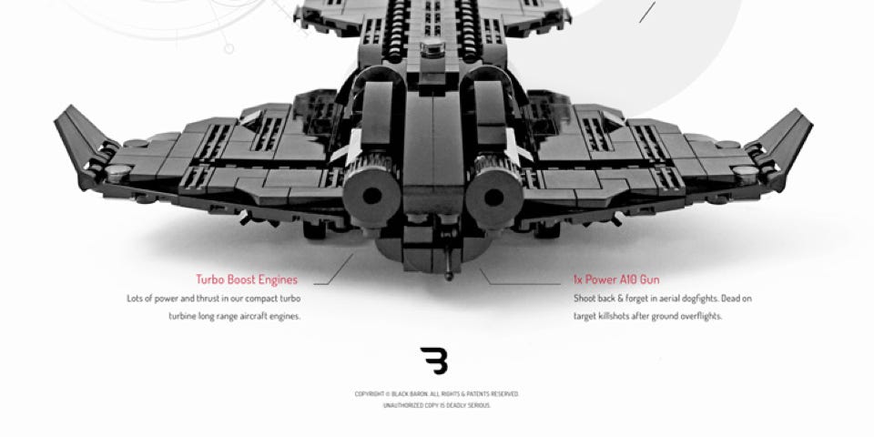 Lego Moc Poster: BLACK SKULL Y-99 / Torpedo bomber military drone aircraft