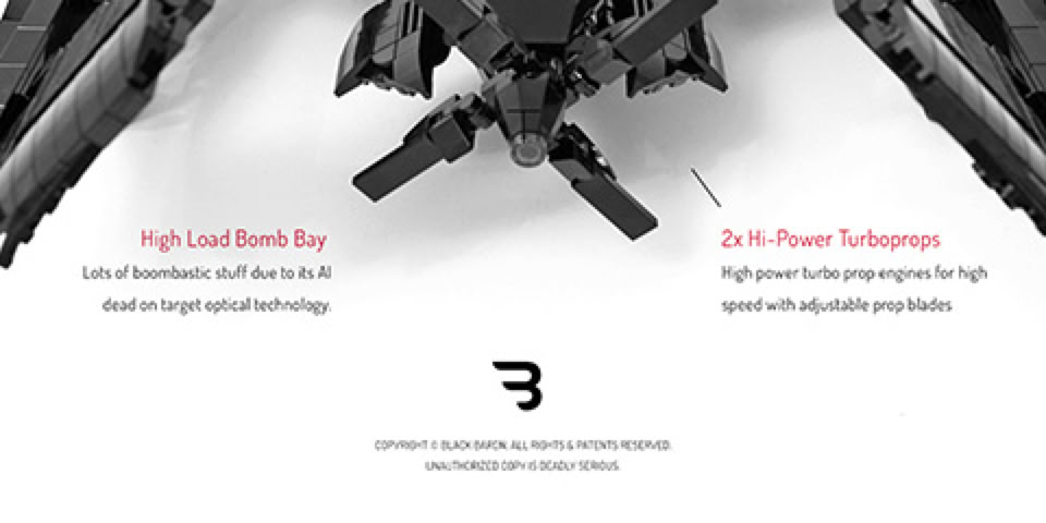 Lego Moc Poster: BLACK STRIKE Y-62 / Turboprop military fighter airplane