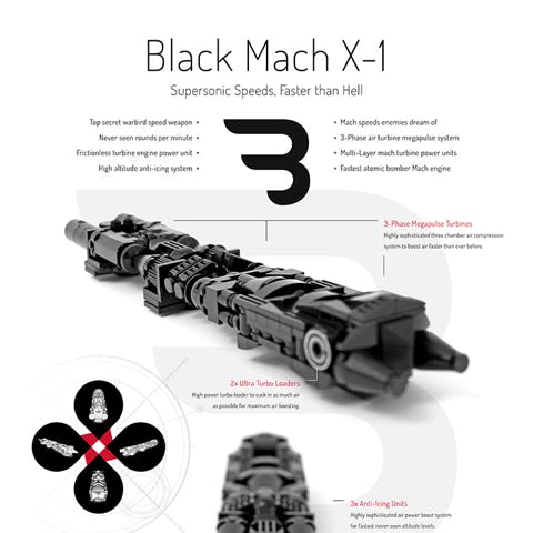 Lego Moc Poster: BLACK MACH X-1 / Supersonic speed aircraft engine Lego Moc Poster: BLACK MACH X-1 / Aircraft supersonic speed engine