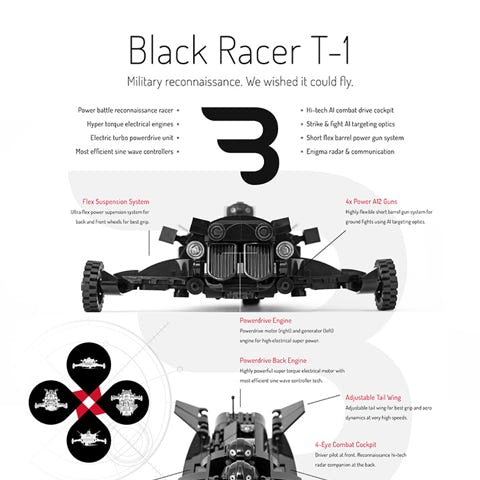 Legomoc: BLACK RACER T-1 / Military reconnaissance trike racer