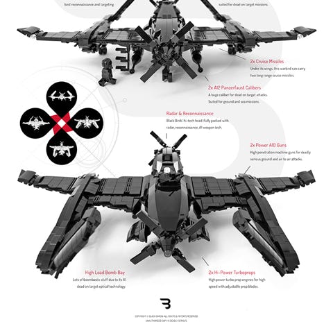 Lego Moc Poster: BLACK STRIKE Y-62 / Turboprop military fighter airplane