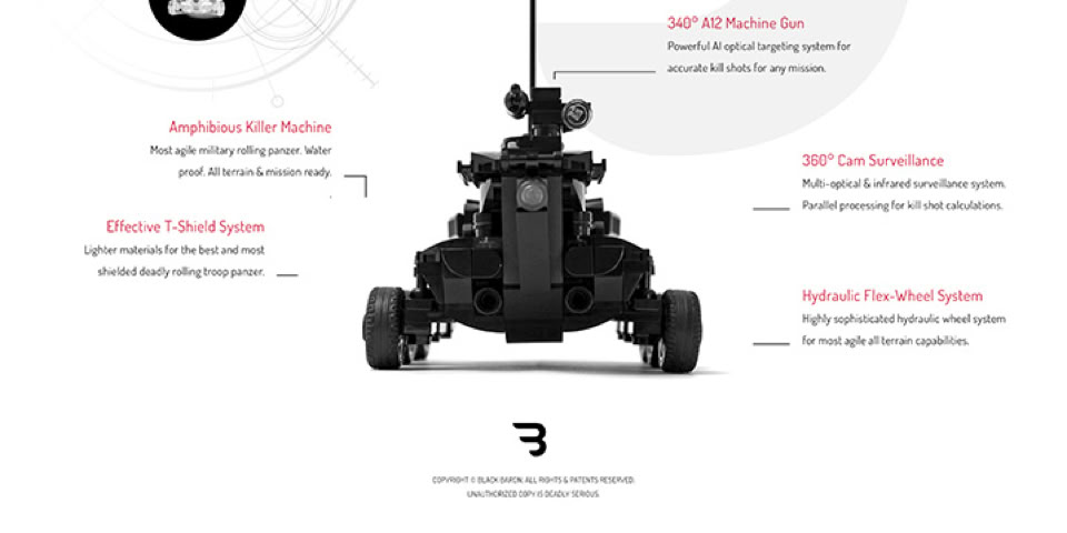 Lego Moc Poster: BLACK TREX T-75 / Armed military battle tank rollpanzer