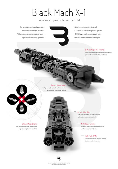Lego Moc Poster: BLACK MACH X-1 / Aircraft supersonic speed engine
