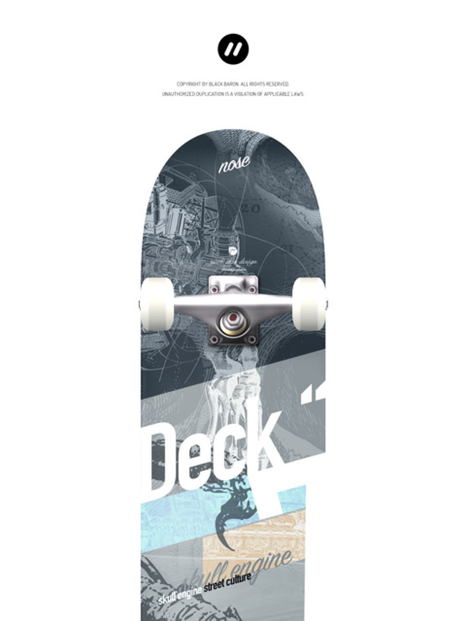 Skateboard: 7" TRIQUEE 55 / Skull engine street culture