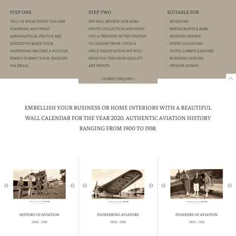Screenshot: HISTORY OF AVIATION / Webpage layout and design of the homepage