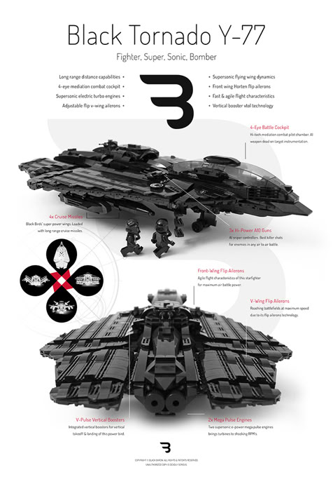 Lego Moc Poster: BLACK TORNADO Y-77 / Military supersonic fighter jet aircraft