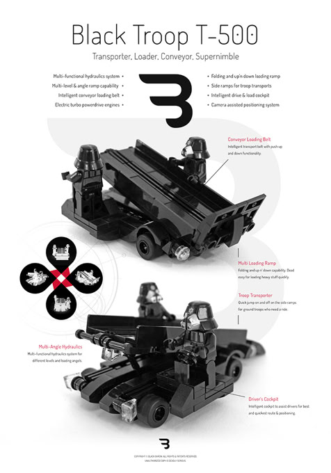 Lego Moc Poster: BLACK TROOP T-500 / Cargo supply military truck