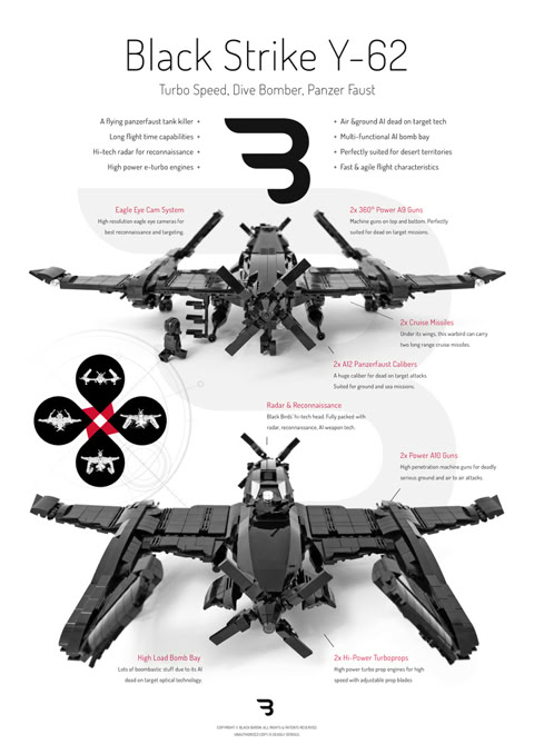 Lego Moc Poster: BLACK STRIKE Y-62 / Turboprop military fighter airplane