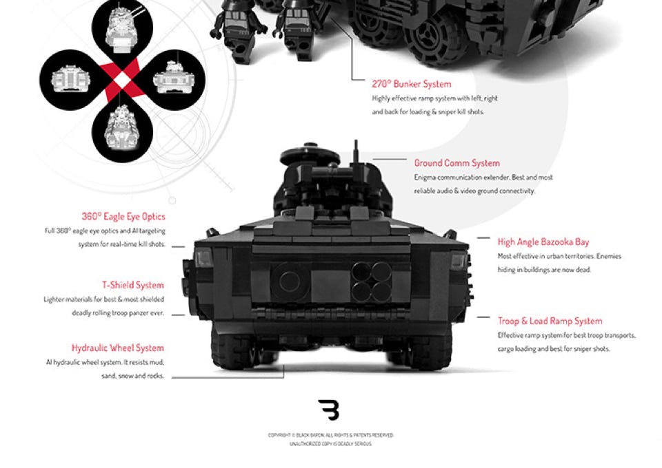 Lego Moc Poster: BLACK SHIELD T-77 / Armed military battle tank rollpanzer
