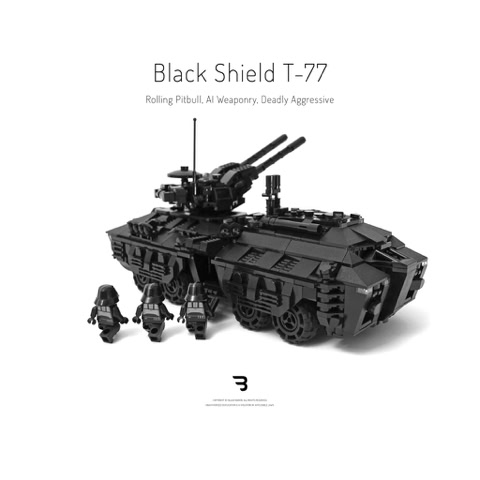 Legomoc: BLACK SHIELD T-77 / Armed military battle tank rollpanzer